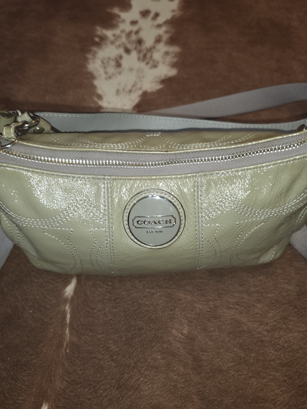 Vintage Coach Signature Stitched Patent Leather Demi Bag